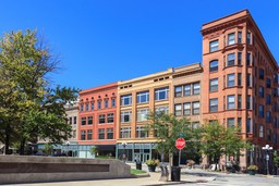 A historic building in downtown Bloomington, Illinois.