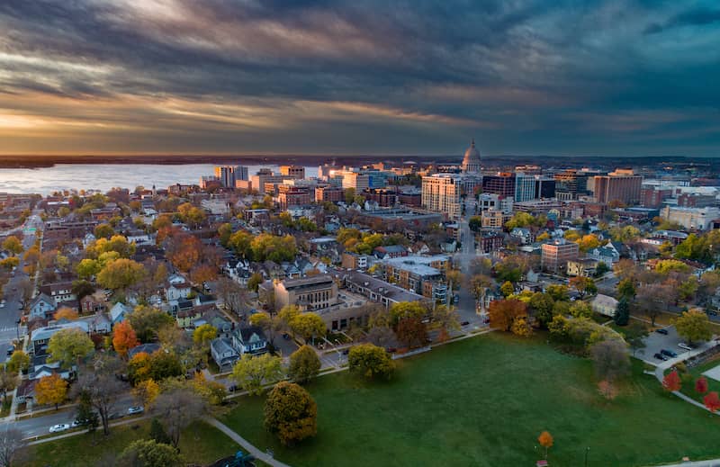Aerial view of Madison, Wisconsin.