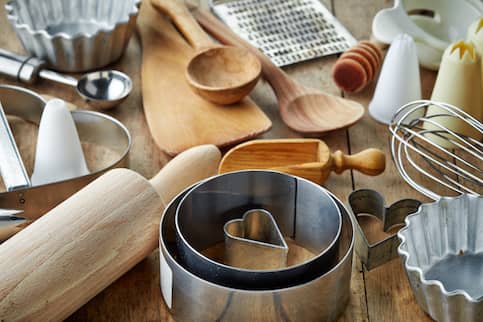 Close up of various kitchen utensils