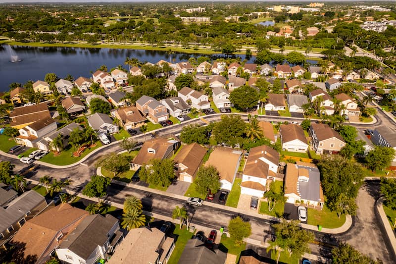 Aerial view of suburban Florida newer development neighborhood.