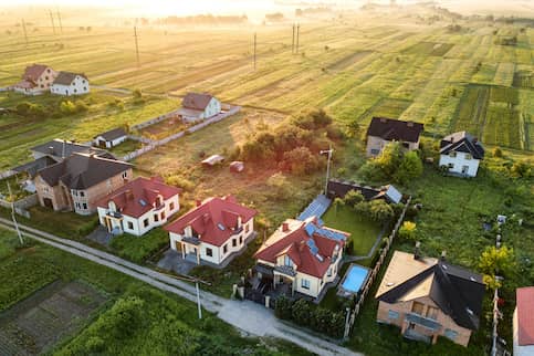 Aerial view of rural community.