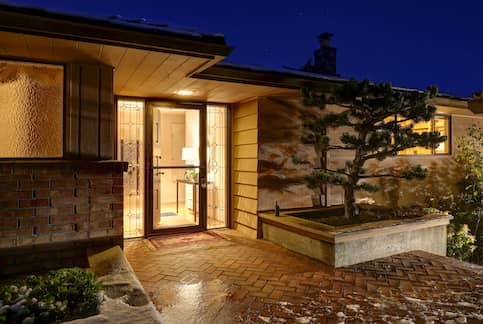 Entryway of desert home in the evening.