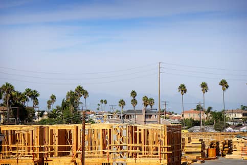 Frame of a house being newly constructed.