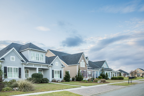 Row of new construction homes.