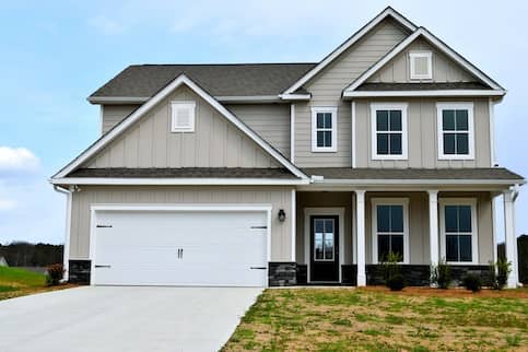 New house with large windows.