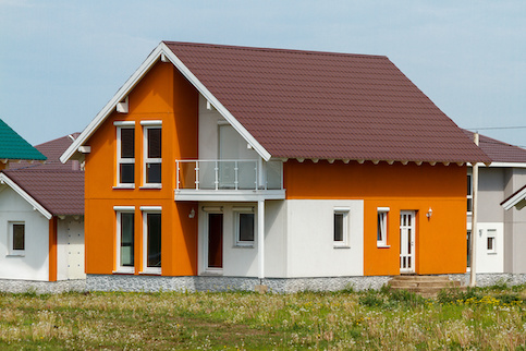 Modern contemporary orange and white house.