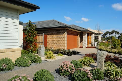 A suburban street with new modern houses.