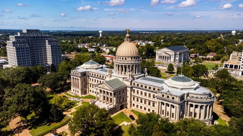Mississippi state capital building in downtown Jackson, Mississippi.