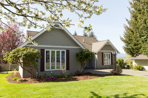 Bungalow house on spring day.