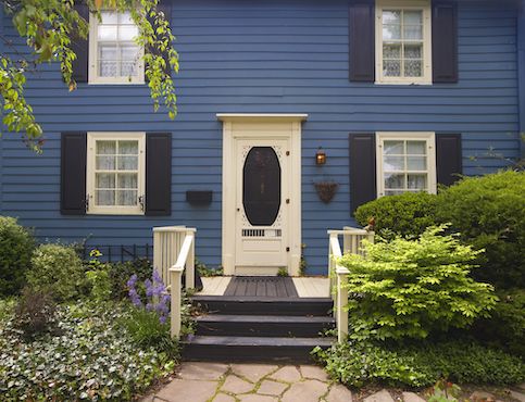 Blue front door. 