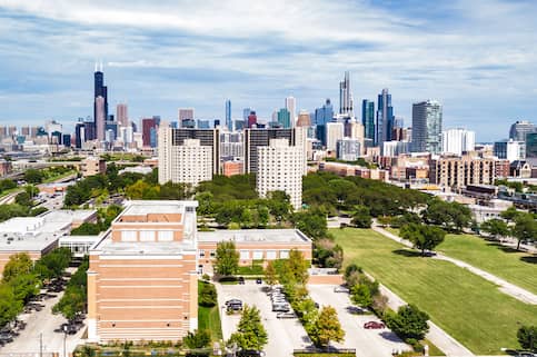 The south side of Chicago with downtown skyline in background.