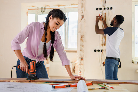 Couple working on a home renovation.