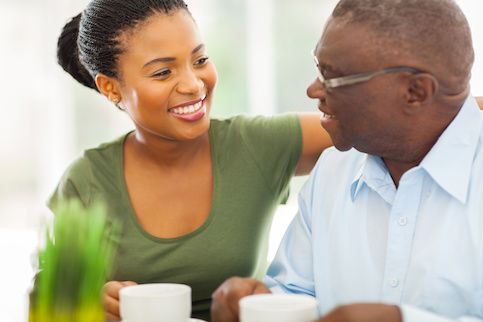 Father and daughter drinking coffee together.