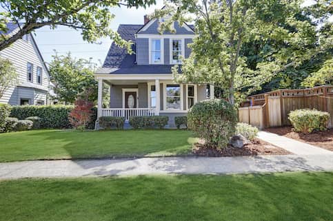 Grey-blue American home.