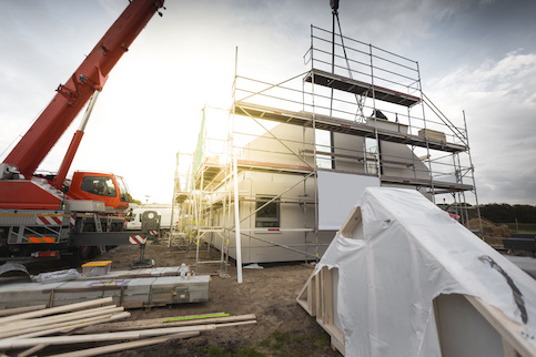 Modular house being constructed.