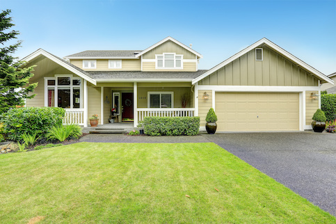 Plain grey-green suburban house.