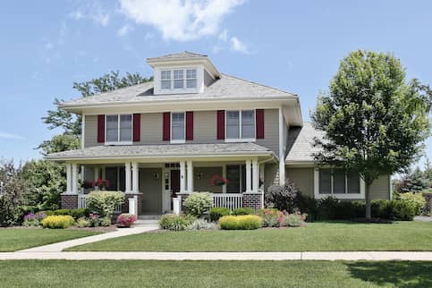 house with red shutters