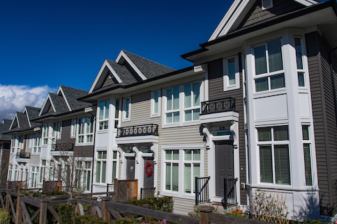 Row of townhouses in spring.