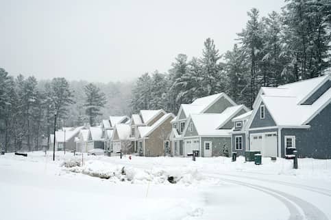 Neighborhood covered in snow