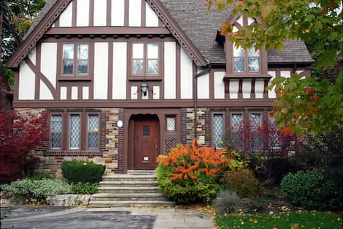 Exterior of a Tudor style home.