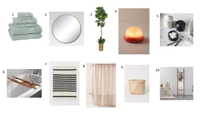 List of bathroom spa items.