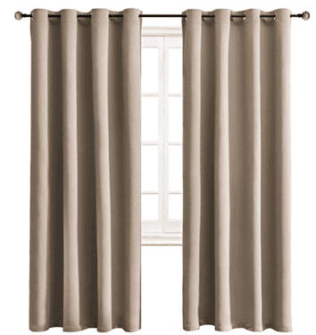Tan blackout curtains.