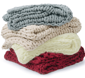 Pile of throw blankets.