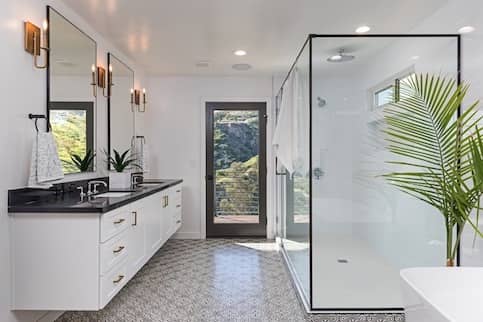 White spa bathroom center view.